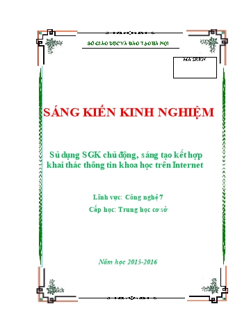 SKKN Sử dụng SGK chủ động, sáng tạo kết hợp khai thác thông tin khoa học trên Internet