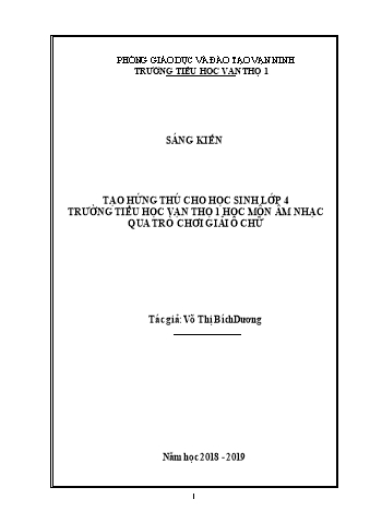 SKKN Tạo hứng thú cho học sinh lớp 4 Trường Tiểu học Vạn Thọ 1 học môn Âm nhạc qua trò chơi giải ô chữ