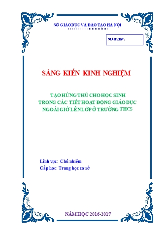 SKKN Tạo hứng thú cho học sinh trong các tiết hoạt động giáo dục ngoài giờ lên lớp ở trường THCS