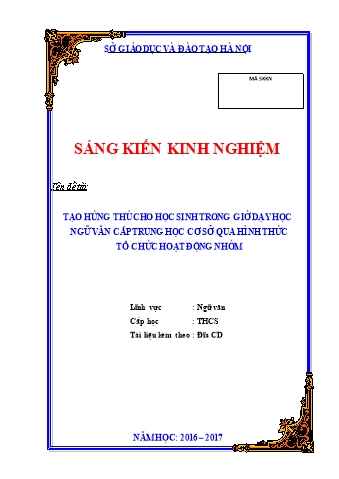 SKKN Tạo hứng thú cho học sinh trong giờ dạy học ngữ văn cấp trung học cơ sở qua hình thức tổ chức hoạt động nhóm