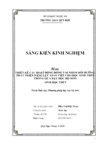 SKKN Thiết kế các hoạt động đóng vai nhằm bồi dưỡng, phát triển năng lực giao tiếp cho học sinh THPT thông qua dạy học bộ môn Sinh học THPT