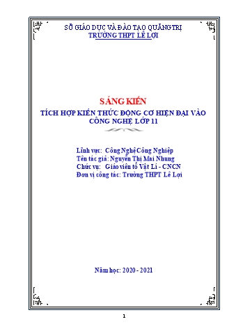 SKKN Tích hợp kiến thức động cơ hiện đại vào Công nghệ lớp 11