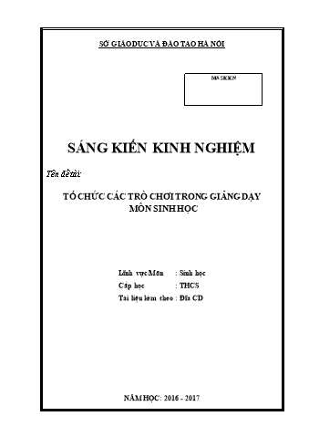 SKKN Tổ chức các trò chơi trong giảng dạy môn sinh học