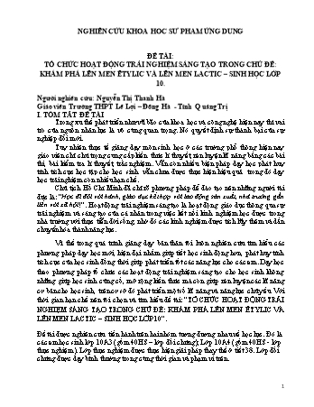SKKN Tổ chức hoạt động trải nghiệm sáng tạo trong chủ đề: Khám phá lên men êtylic và lên men lactic – Sinh học lớp 10