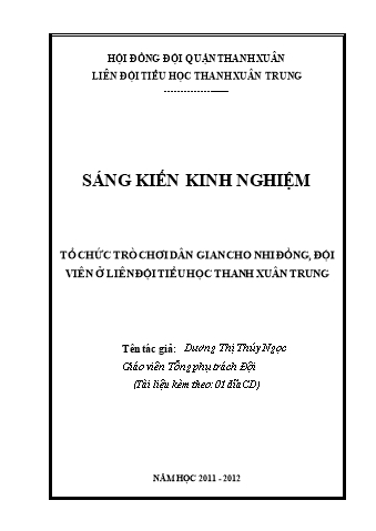SKKN Tổ chức trò chơi dân gian cho nhi đồng, đội viên ở liên đội tiểu học Thanh Xuân trung