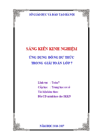 SKKN Ứng dụng đồng dư thức trong giải Toán Lớp 7