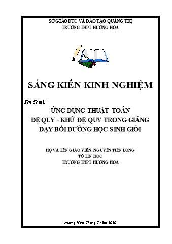 SKKN Ứng dụng thuật toán đệ quy – khử đệ quy trong giảng dạy bồi dưỡng học sinh giỏi