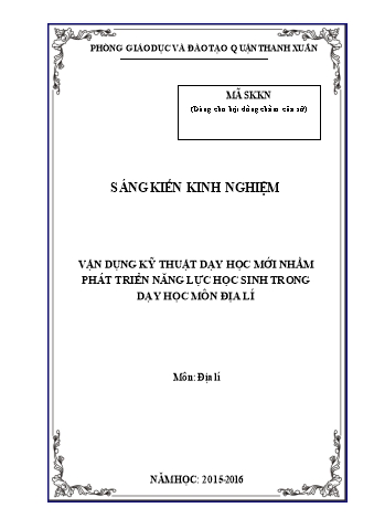 SKKN Vận dụng kỹ thuật dạy học mới nhằm phát triển năng lực học sinh trong dạy học môn Đa lí