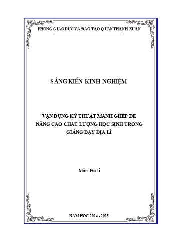 SKKN Vận dụng kỹ thuật mảnh ghép để nâng cao chất lượng học sinh trong giảng dạy địa lí
