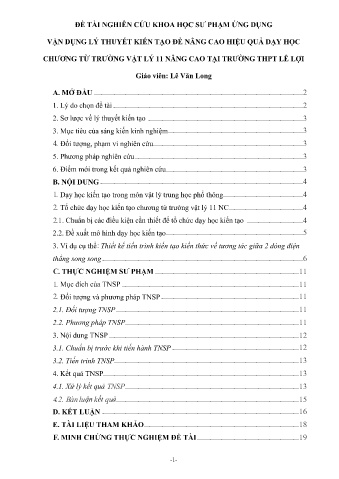 SKKN Vận dụng lý thuyết kiến tạo để nâng cao hiệu quả dạy học chương từ trường vật lý 11 nâng cao tại Trường THPT Lê Lợi