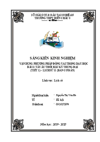 SKKN Vận dụng phương pháp đóng vai trong dạy học bài 11 Tây Âu thời hậu kỳ trung đại (tiết 1) – Lịch sử lớp 10 (Ban cơ bản)