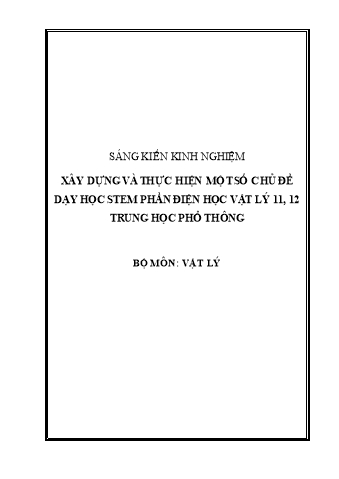 Xây dựng và thực hiện một số chủ đề dạy học STEM phần điện học vật lý 11, 12 Trung học phổ thông